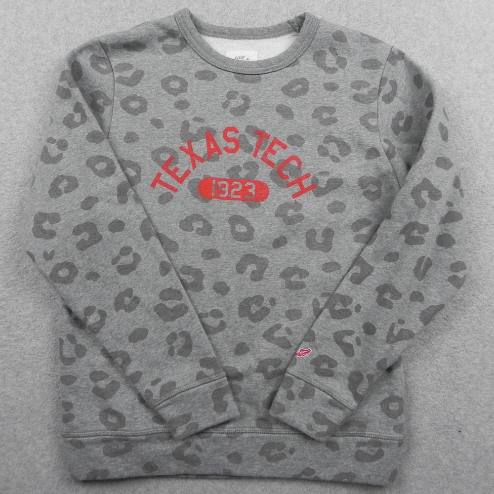 League Kids Sweatshirt Girls L 10-12 Texas Tech Gray Leopard Crewneck Pullover